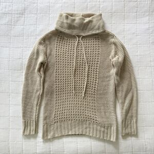 JJ Basics Women's Knit Pullover Sweater Cowl Neck Drawstring Beige Size S